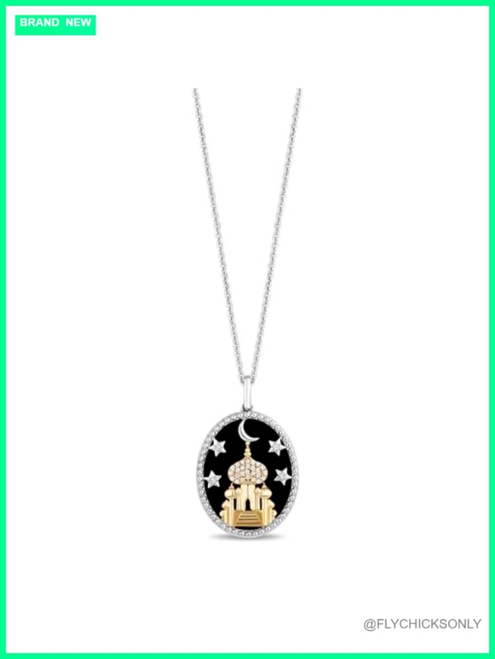 Disney Jasmine Necklace 14K Yellow Gold Over Sterling Silver Onyx Pendant